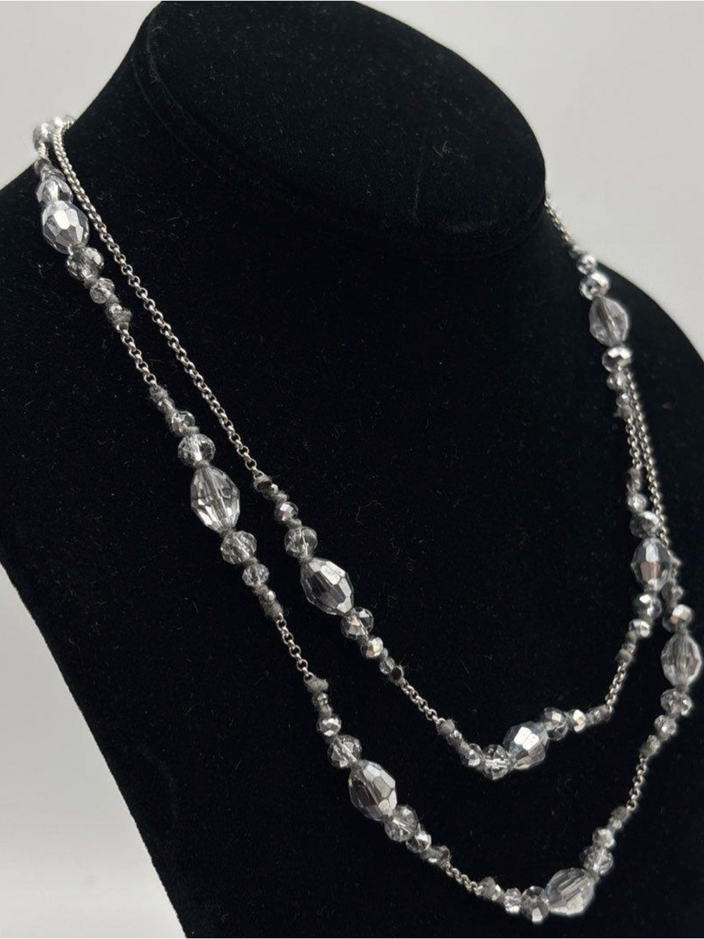 CHAN LUU Long Faceted Beaded Chain Crystal Multi-Strand Necklace